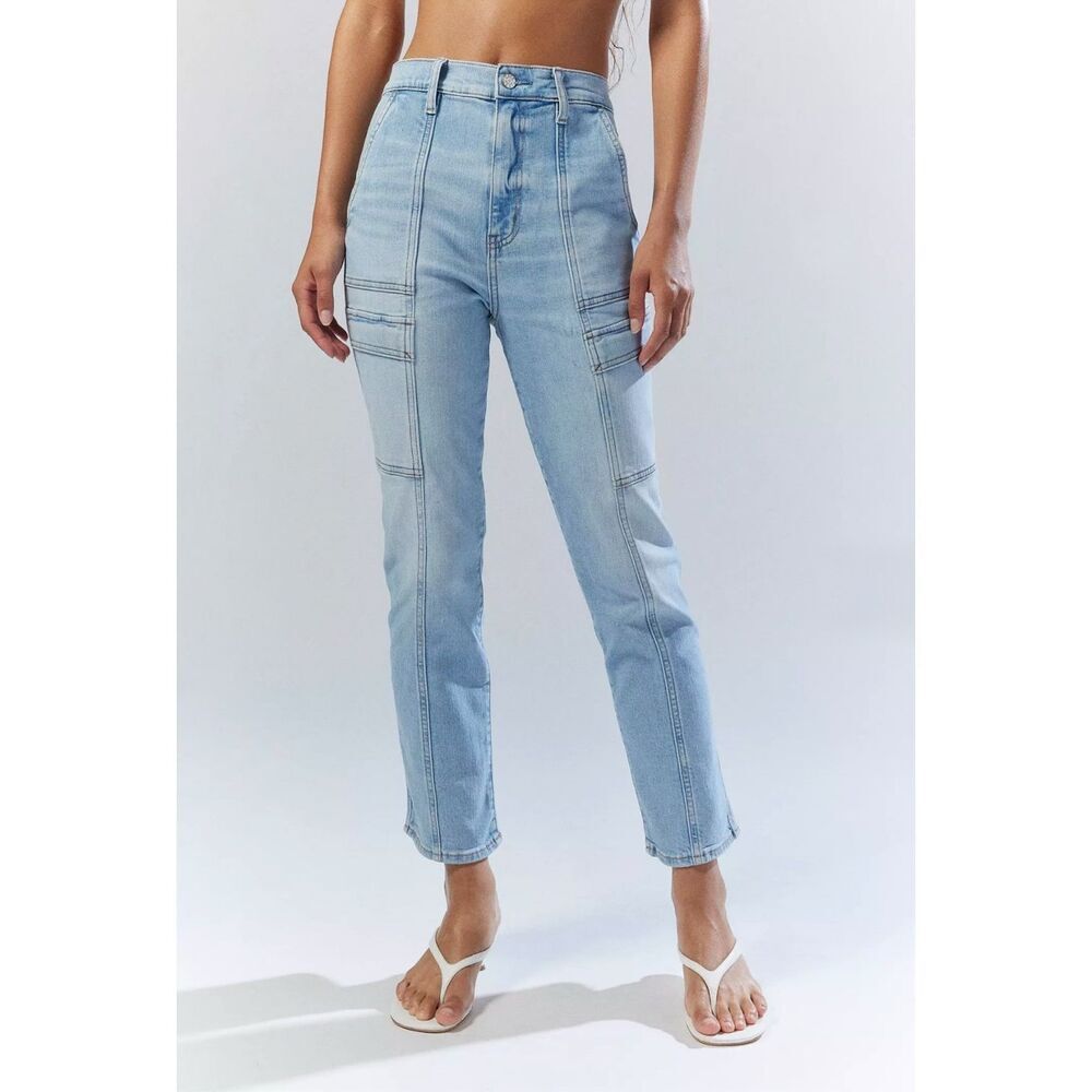 Daze Denim Straight Up Cargo High Rise Jeans Light Wash Y2K Utility Size 29